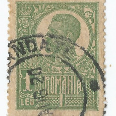 *Romania, LP 72c/1920-22, Ferdinand, uzuale, 1 leu pe hartie de razboi, oblit.