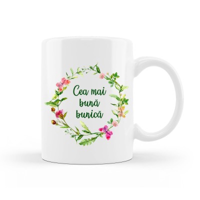Cana alba personalizata &amp;quot;Cea mai buna bunica&amp;quot;, INOVATIX&amp;reg;. 330ml foto