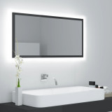 Oglindă de baie cu LED, gri extralucios, 90x8,5x37 cm, acril, vidaXL