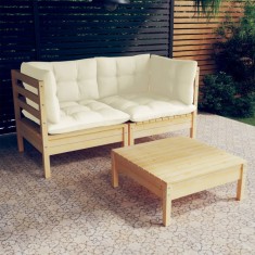 vidaXL Set mobilier gradina cu perne crem, 3 piese, lemn de pin foto