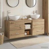 Cumpara ieftin Set dulap baie 3 buc. Stejar Artizanal 129 x 35 x 80 cm