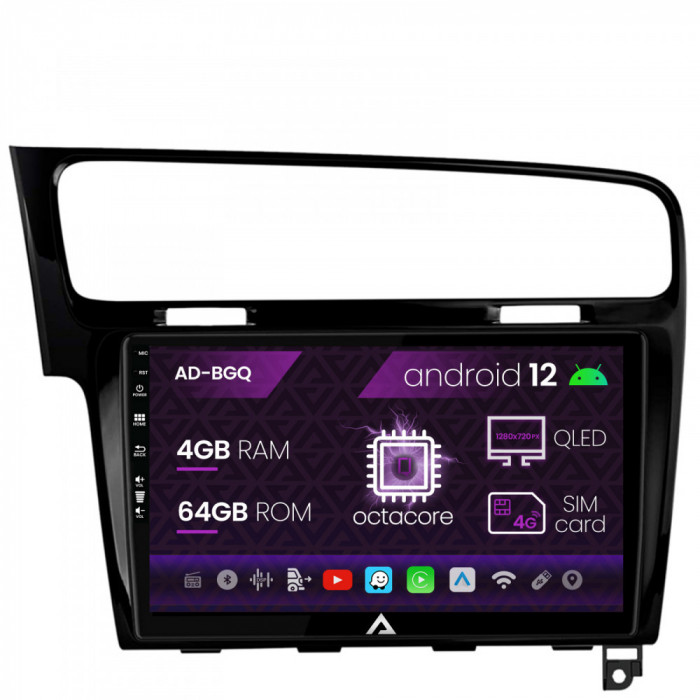 Navigatie Volkswagen Golf 7, Android 12, Q-Octacore 4GB RAM + 64GB ROM, 10.1 Inch - AD-BGQ10004+AD-BGRKIT023B