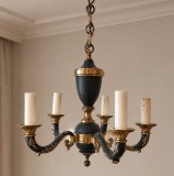 Elegant candelabru antic cu 5 brațe &icirc;n stilul francez Empire cu elemente din bronz ,piesa cu o lucrătură de o foarte mare finețe