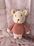 Cumpara ieftin Jucarie de plus Ursulet Leo, lucrata manual, handmade, textil, roz/alb, 27 cm