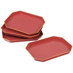 Set 4 platouri servire, Dreptunghi, rosu, 20.5x14.8x1.7 cm