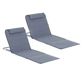 Set de 2 Saltele de Plaja Outsunny, Pliabile cu Spatar Reglabil Gri | Aosom RO