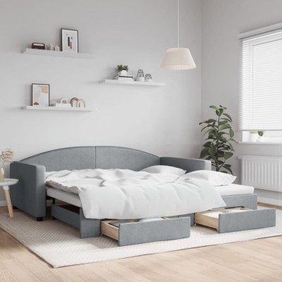 vidaXL Pat de zi cu extensie și sertare, gri deschis 100x200 cm textil foto