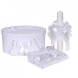 Set trusou botez, cutie trusou si lumanare, decor elegant dantela Alba,