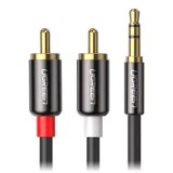 Cablu audio, UGREEN, AV116 , jack 3,5 mm tata la 2 x RCA tata, Conector placat cu aur 24k, 100 cm, Negru