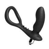 Plug anal RevPro - Vibrating Prostate Massager with Cock Ring, din silicon, 10.5 cm, culoarea neagra