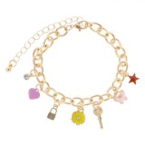 Brățară Copii, Model 7 Pandantive, Culoare Aurie, Multicolor