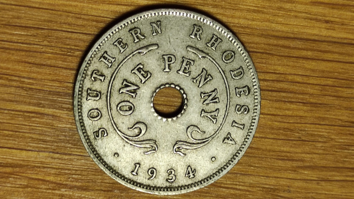 Southern Rhodesia de Sud -raritate exotica- 1 penny 1934 stare f buna -George V