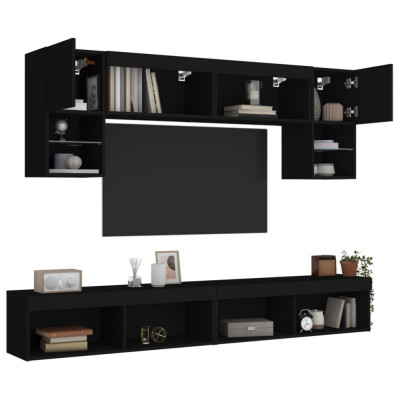 vidaXL Unități de perete TV cu LED-uri, 6 piese, negru, lemn prelucrat foto