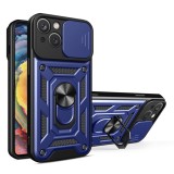 Husa pentru iphone 15 plus, slide si snap, magnetic ring, blue