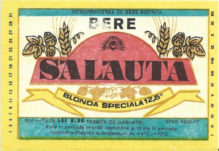 NI463 Etichetă bere blondă specială Salauta, &Icirc;ntreprinderea de bere Bistrița