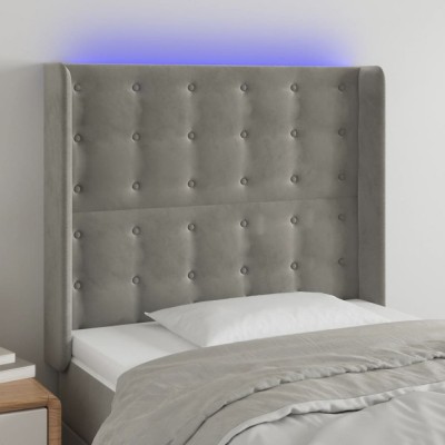 Gossi tablie de pat cu led, gri deschis, 103x16x118/128 cm, catifea foto