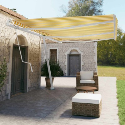 Copertină autonomă retractabilă automat galben&amp;amp;alb 600x350 cm foto