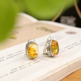 Cumpara ieftin Cercei din Argint 925 cu Chihlimbar Natural Honey Amber si Detalii Vintage