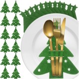 Set 12 suporturi pentru tacamuri &icirc;n forma de brad, fetru verde Ruhhy