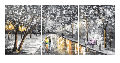 Set 3 piese indragostiti stilizat tablou pictat manual, Impreuna pentru totdeauna, 150x70cm ulei pe panza, ulei pe panza in cutit efect 3D foto