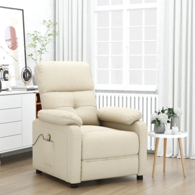 vidaXL Fotoliu de masaj, crem, material textil foto