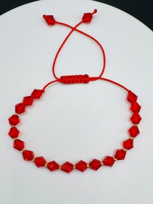 Bratara cu 12 de bile de Aur 14k, cristale semipretioase rosii, snur reglabil, dama foto