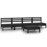 Set mobilier de gradina, 5 piese, negru, lemn masiv de pin