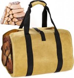 Sac de transport lemne TULEBOLIAN, textil, negru/maro, 96 x 45,5 cm
