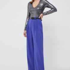 Custommade pantaloni femei, culoarea violet, drept, high waist