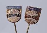 IMAGREX Intreprinderea de Masini Agricole pentrut Export din Bucuresti, Lot x 2 variante de culoare - insigna din anii 1970 ( RSR)