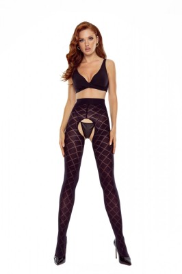 Ciorapi Crotchless Passion, Negru, XS/S foto