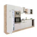 Mobilă de bucătărie Yorki 330, corp din stejar Sonoma, cu față alb satinat