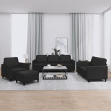 vidaXL Set de canapele cu perne, 4 piese, negru, piele ecologică