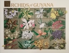 BC306, Guyana 1990, bloc flori, orhidee foto