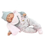 Papusa Nines D Onil, Snow, nou-nascut, cu sunete, cu ochii inchisi, ambalata in saculet, cu miros de vanilie, 45 cm, Nines D&#039;onil