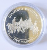 ALDERNEY 5 POUNDS LIRE 2007 NUNTA DE DIAMANT QUEEN ELIZABETH ARGINT IN CAPSULA DE METACRILAT PROOF (CITITI DESCRIEREA), Europa, Nichel