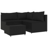 Set mobilier relaxare gradina 4 piese cu perne poliratan negru