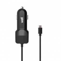 Alimentator USB bricheta auto Well, cablu microUSB, 2 iesiri, 2.4 A, negru foto