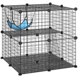 PawHut Cușcă pentru pisici de interior cu 2 niveluri, incintă din oțel pentru pisici cu 2 uși, scară, hamac, 70x70x70 cm, negru | Aosom Romania