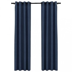 Perdele opace aspect panza cu ocheti 2 buc. albastru 140x225 cm foto