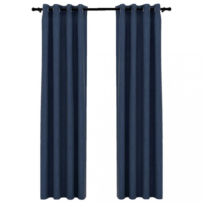 Perdele opace aspect panza cu ocheti 2 buc. albastru 140x225 cm