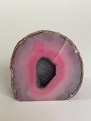 Superb mineral, piatra naturala semipretioasa GEODA de AGAT roz cu CUART, 590 grame foto