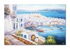 Tablou gigant Mykonos, Grecia pictat manual, Priveliste catre port, 120x80cm ulei pe panza, Valentin Pop