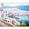 Tablou gigant Mykonos, Grecia pictat manual, Priveliste catre port, 120x80cm ulei pe panza, Valentin Pop