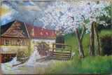 Peisaj cu moara - semnat J.Ernst, Peisaje, Pastel, Altul