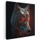 Tablou cap lup cibernetic cu ochi rosii stralucitori, gri, rosu 1634 Tablou canvas pe panza CU RAMA 100x100 cm