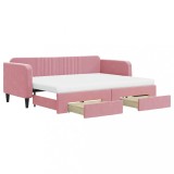 Cumpara ieftin Pat de zi cu extensie si sertare, roz, 80x200 cm, catifea
