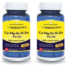Pachet Complex Forte (Ca+Mg+Se+Si+Zn) cu Vitamina D3 2000UI 60cps+60cps (50% reducere la al doilea produs)