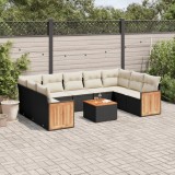 Cumpara ieftin Set canapele de grădină cu perne, 10 piese, negru, poliratan