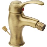 Baterie bideu retro Idrobric Distri, monocomanda, auriu antichizat (alama antichizata), cartus ceramic 40 mm, ventil pop-up, racorduri flexibile inox